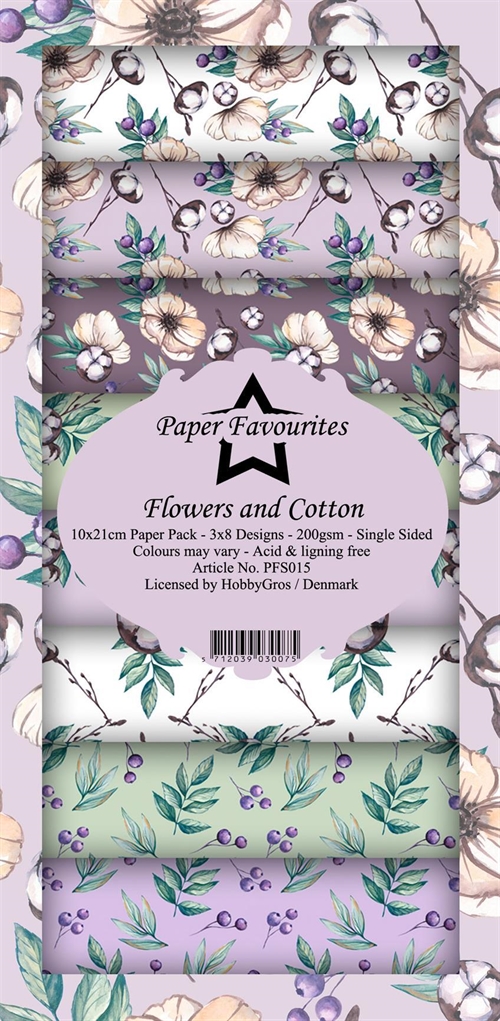 Paper Favourites slim card Flowers and cotton 10x21cm 3x8 design 200g